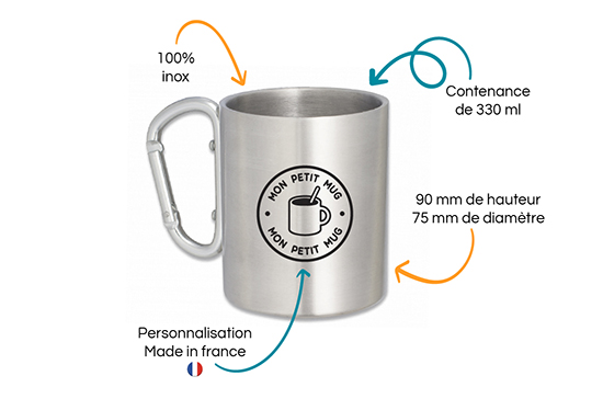Tasse De Voyage En Acier Inoxydable 300ml - Double Paroi Isolante, Poignée Mousqueton - Design Barcelona Gravé Au Laser - Pour Camping, Randonnée